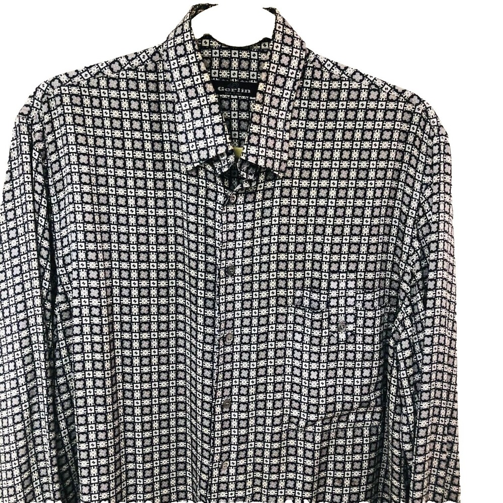 Gerlin Silk Geometric Tile Print Button Down Shirt‎ Italy Mens L Business Casual